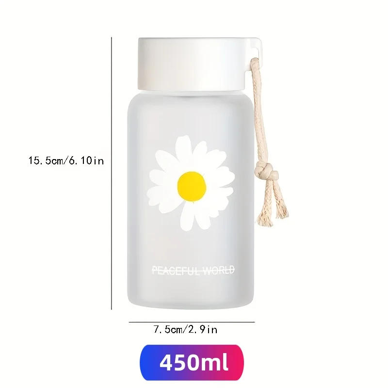 Description Picture 2 of itemSmall Daisy Frosted Plastic Water Cup BPA Free Creative Japanese-style Transparent Cup Portable Rope Handy Bottle for Travel Tea