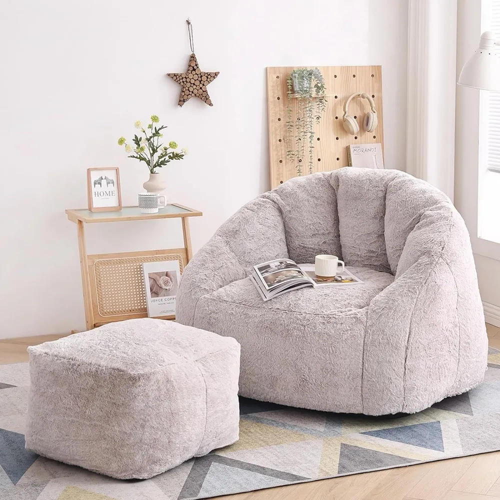 Description Picture 4 of itemLazy Sofa for Bedroom Living Room and Offices (Dark Grey) Giant Bean Bag Chair With Footstool Furniture Sofas Single Chairs Home