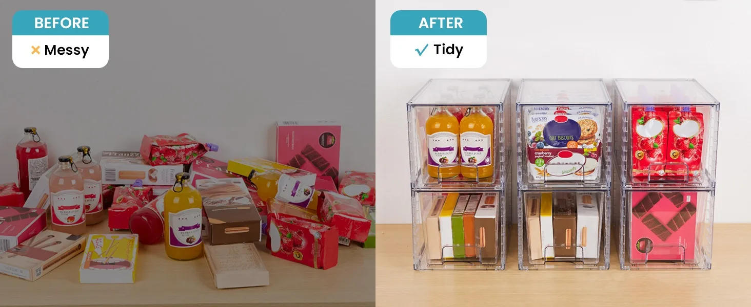 Description Picture 6 of itemVtopmart 4 Pack Large Stackable Storage Drawers,Clear Acrylic Drawer Organizers with Handles, Easily Assemble for Bathroom