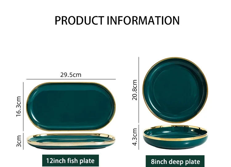 Description Picture 3 of itemCeramic Dinner Plates Dinnerware Set Dishes Luxury Green Food Dessert Plate Salad Soup Bowl Tableware Set for Restaurant Hotel