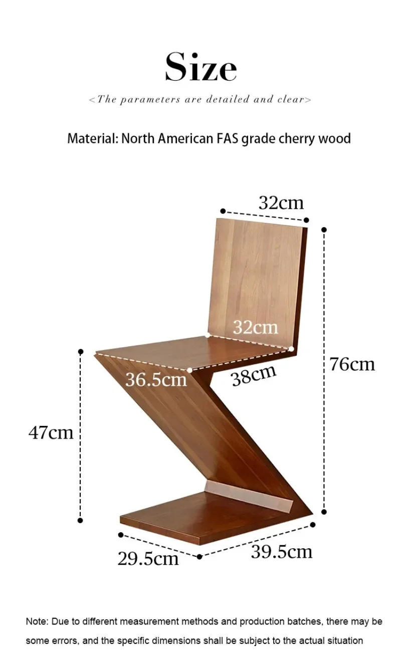 Description Picture 2 of itemLuxury Chair Zigzagchair Designer Dining Chair Creative Solid Wood Z- Shaped Home Dining Chairs Living Room Furniture Gift
