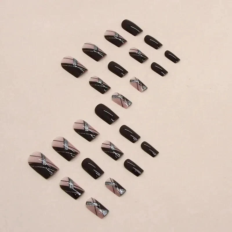Description Picture 6 of item24 PCs Short French Minimalist Glitter Line Nails with 1 Jelly Gel and 1 Nail File