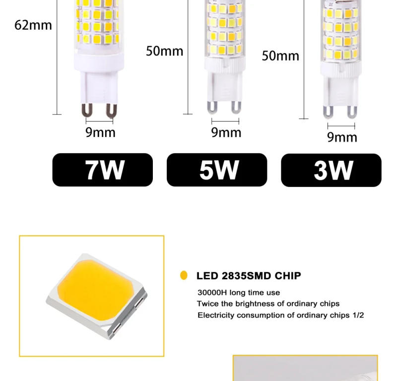 Description Picture 5 of itemLED Bulb 3W 5W 7W G9 lighting light Dimmable AC 220V Lamp SMD2835 Spotlight Chandelier Lighting Replace Halogen Lamp Bulb