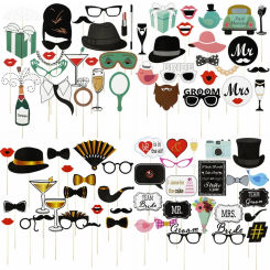 Wedding Party Photo Booth Props Mr Mrs Bride and Groom Mask Handheld Photobooth Bachelorette Hen Party Bridal Shower Decorations