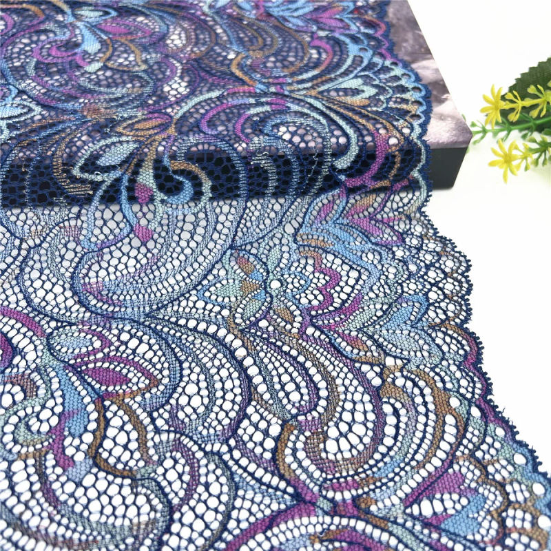 Description Picture 3 of item3y/lot Width 23cm Mixed Color Blue Elastic Lace Trim Lingerie Sewing Craft DIY Apparel Fabric Lace Dress Garment Accessory