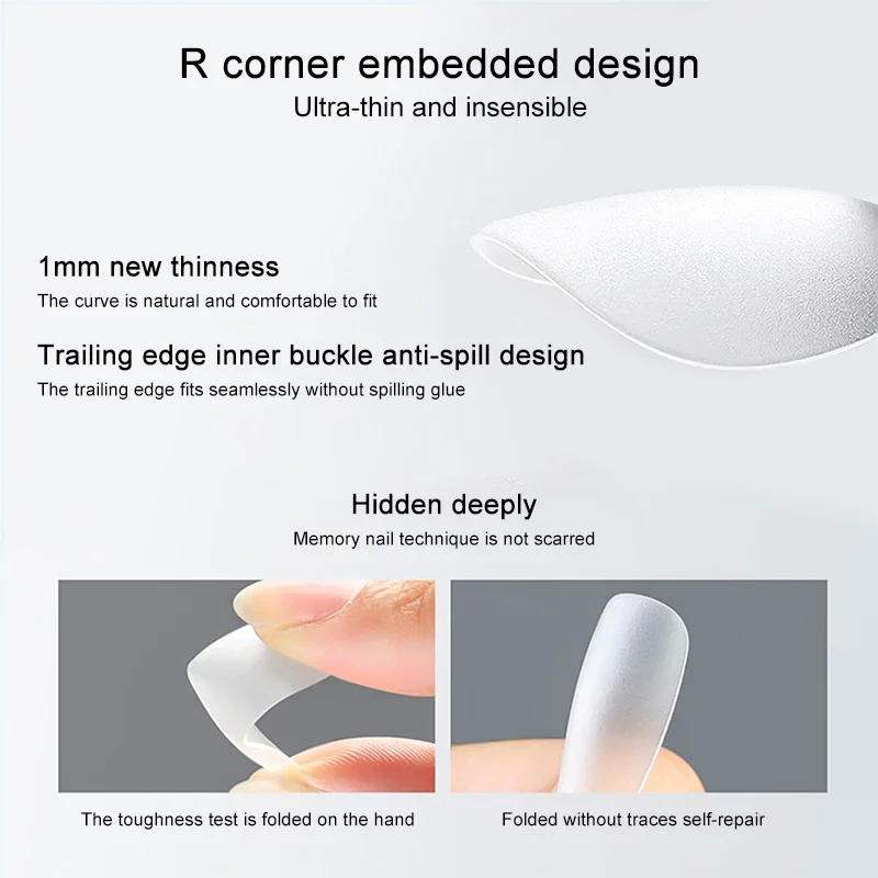 Description Picture 6 of itemFalse Nail Tips Press On Nails Matte Soft Gel Tips Full Cover Almond Square Coffin French Acrylic Fake Nail Extension Accessary