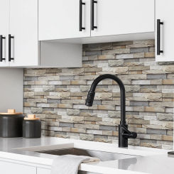 1 set of 8PCS 3D effect stone texture pattern design wall sticker crystal kitchen decal tile self-adhesive kitchen and bathroom