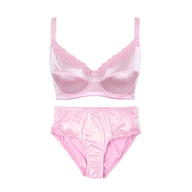 Description Picture 3 of itemMierside Women's Silk Bra Set Plus Size Unlined Smooth Underwire Bras For Women Everyday Bra Lingerie Set