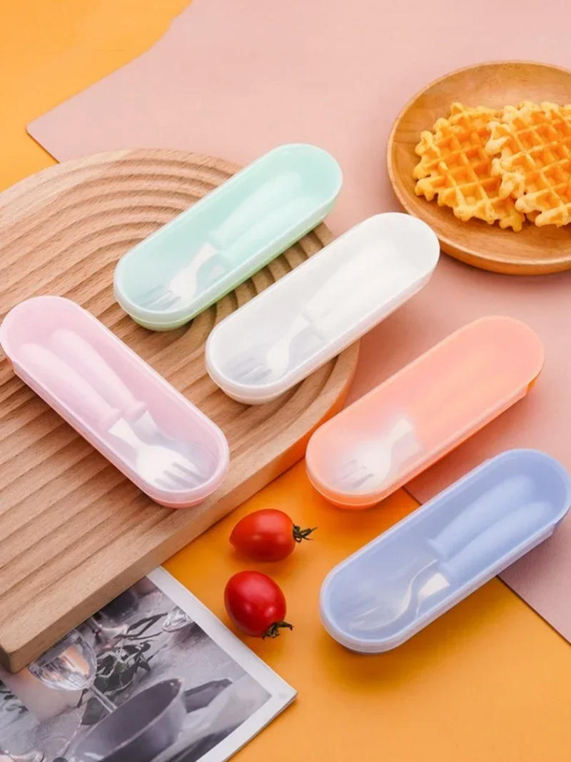 Description Picture 3 of item1set Gadgets Tableware Children Utensil Stainless Steel Toddler Dinnerware Cutlery Cartoon Infant Food Feeding Spoon Fork