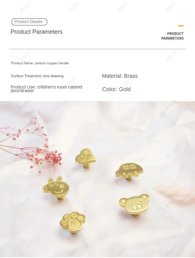 Description Picture 3 of itemCartoon Children's Room Cabinet Door Brass Handle Cat Claw Bear Head Pig Wardrobe Door Handle Cute Drawer Copper Handle