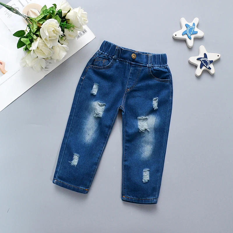 Description Picture 3 of itemChildren's Jeans Children's Clothing Autumn New Style Girls' Versatile Straight Tube Hole Casual Korean Style Boys' Pants