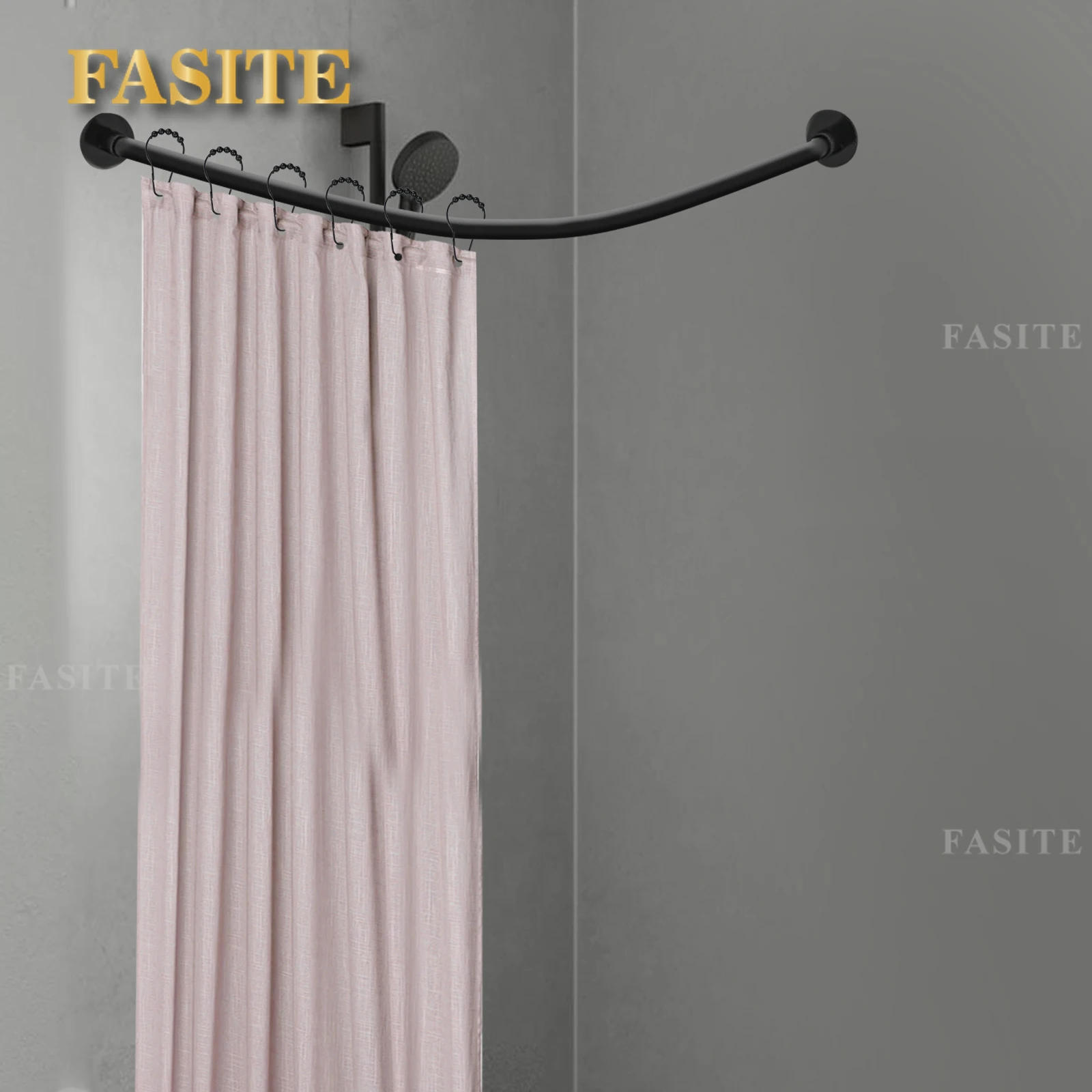 Description Picture 6 of itemShower Curtain Rail L Shape, No Drilling Shower Rail Corner Bathtub Stainless Steel Telescopic Rod with Shower Curtain Rings