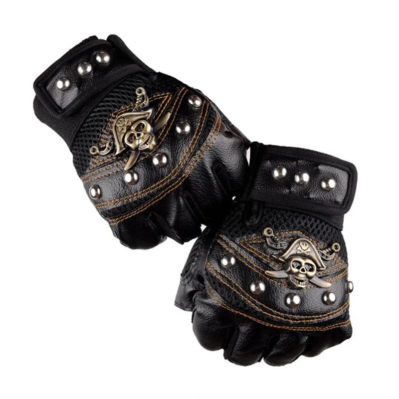 Description Picture 2 of itemPunk Skulls Rivet PU Leather Gloves Men Women Fashion Hip Hop Gym Half Finger Gloves Summer Cycling Motorcycle Accessories
