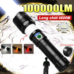 High Power LED Flashlight Rechargeable Zoom Long Range 4500M Tactical Torch Light Super Bright Spotlight Camping Fishing Lamp