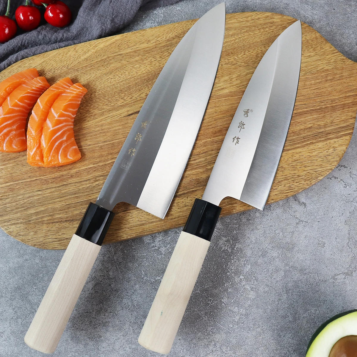 Description Picture 2 of itemSalmon Sushi Santoku Knife Cooking Stainless Steel Fish Fillet Meat Cleaver Japanese Sharp Utility Chef Knife Cooking Tool