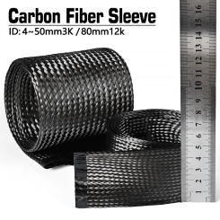 1M Carbon Fiber Cable Sleeve Braid 4MM-80MM Hollow Conductive Tape Wire Shielding Sleeve High Temperature Resistant