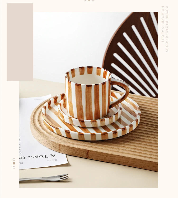 Description Picture 6 of itemCeramic Coffee Mugs Creative Stripes Hand-painted Coffee Cups and Saucers Home Ceramic Milk Cups Hotel Coffee Cups Cafe Cups
