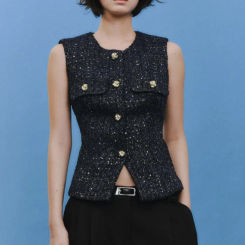 European and American style new fashion all-match round neck with belt textured vest vest top
