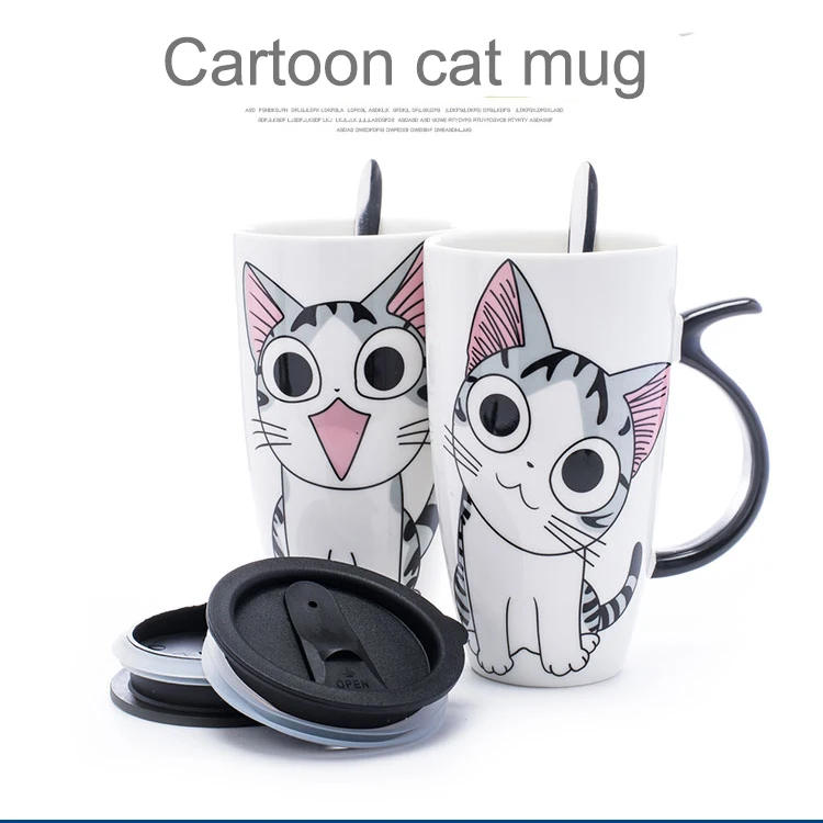 Description Picture 6 of itemDrinkware 600ml Creative Cat Ceramic Mug With Lid Spoon Beer Cup of Coffee Original and Funny Cups to Give Away Couple Gift Mugs