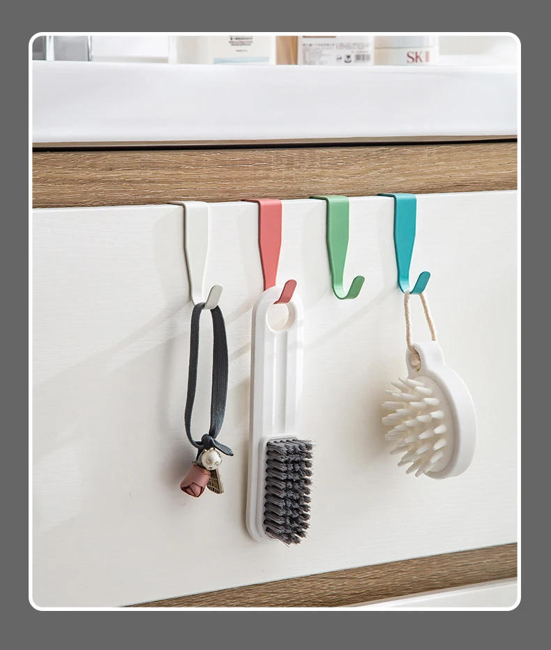 Description Picture 6 of item4Pcs Carbon Steel Back-hung Hook Kitchen Bathroom Cabinet Wardrobe Door Non-perforated Clothes Key Storage Hanger Accessories