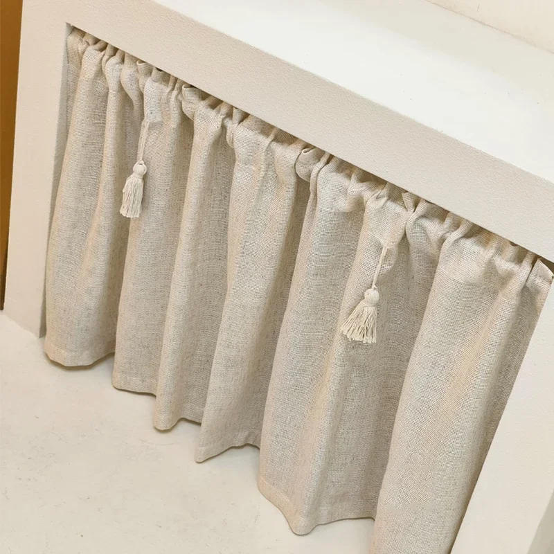 Description Picture 4 of itemKitchen Curtains Cotton Linen Beige Short Curtain Broom Tassels Window Valance Cafe Curtain Tiers For Farmhouse Bedroom Door