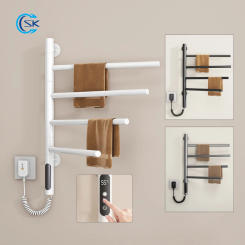 Bathroom Electric Towel Rack Stainless Steel Heated Towel Rail Temperature Time Control Towel Warmer Rotatable Towel Dryer