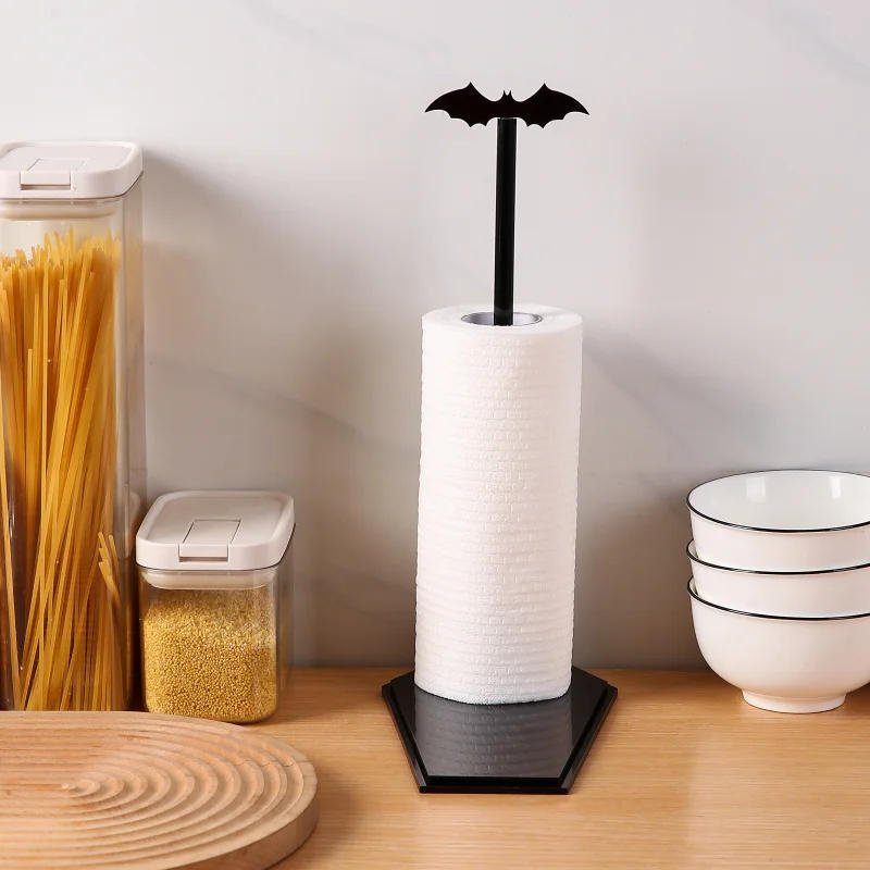 Description Picture 4 of itemKitchen Roll Paper Rack Halloween Bat Tissue Holder Acrylic Paper Towel Stand with Coffin Base Plastic Wrap Storage Rack