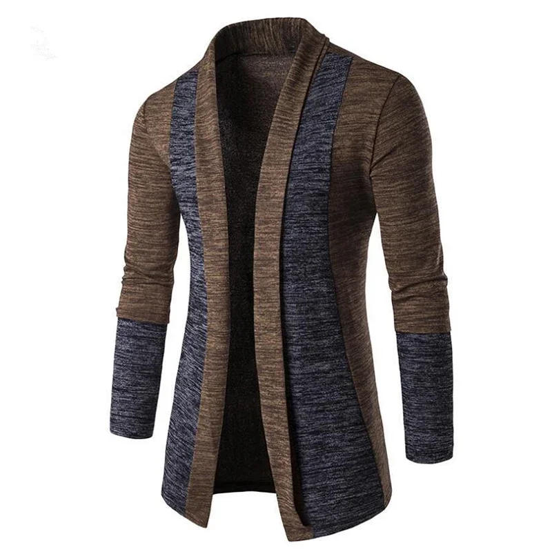 Description Picture 3 of item2024 Autumn Winter Retro Men Sweater Men's Cardigan Stitching Contrast Color Long-Sleeved Slim-Fit Sweater Jacket Masculina