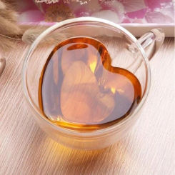 1pc 180ml 240ml Double Wall Heart Shaped Glass Mug Heat-Resistant Wine Glasses Tea Mugs Milk Espresso Coffee Drinkware