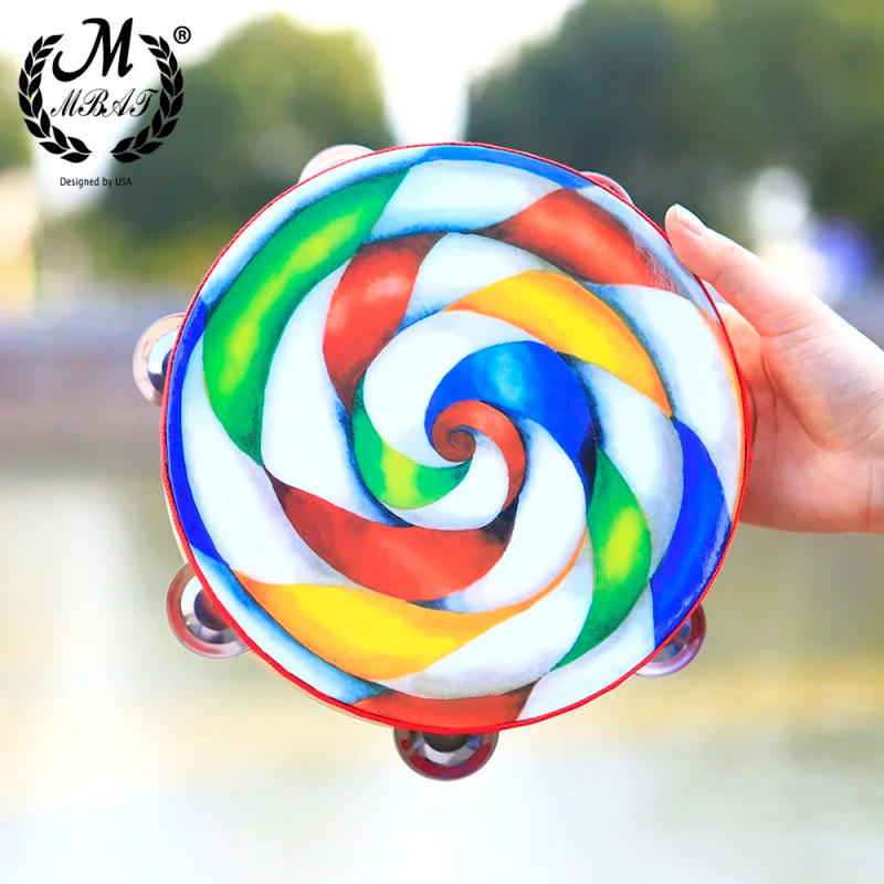 Description Picture 3 of itemM MBAT 8 Inch Tambourine Colorful Lollipop Hand Held Tambourine Hand Drum Percussion Musical Instrument Children Kids Toy Gifts