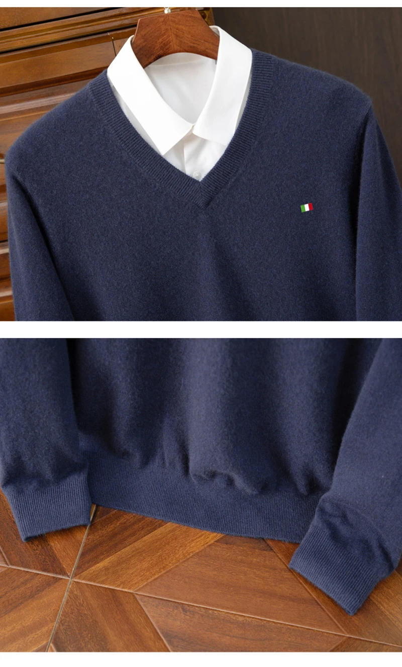 Description Picture 3 of itemCashmere Blend Sweater Men's Clothing Autumn Winter Soft Warm Jersey Jumper Pull Homme Hiver Pullover V-Neck Knitted Wool