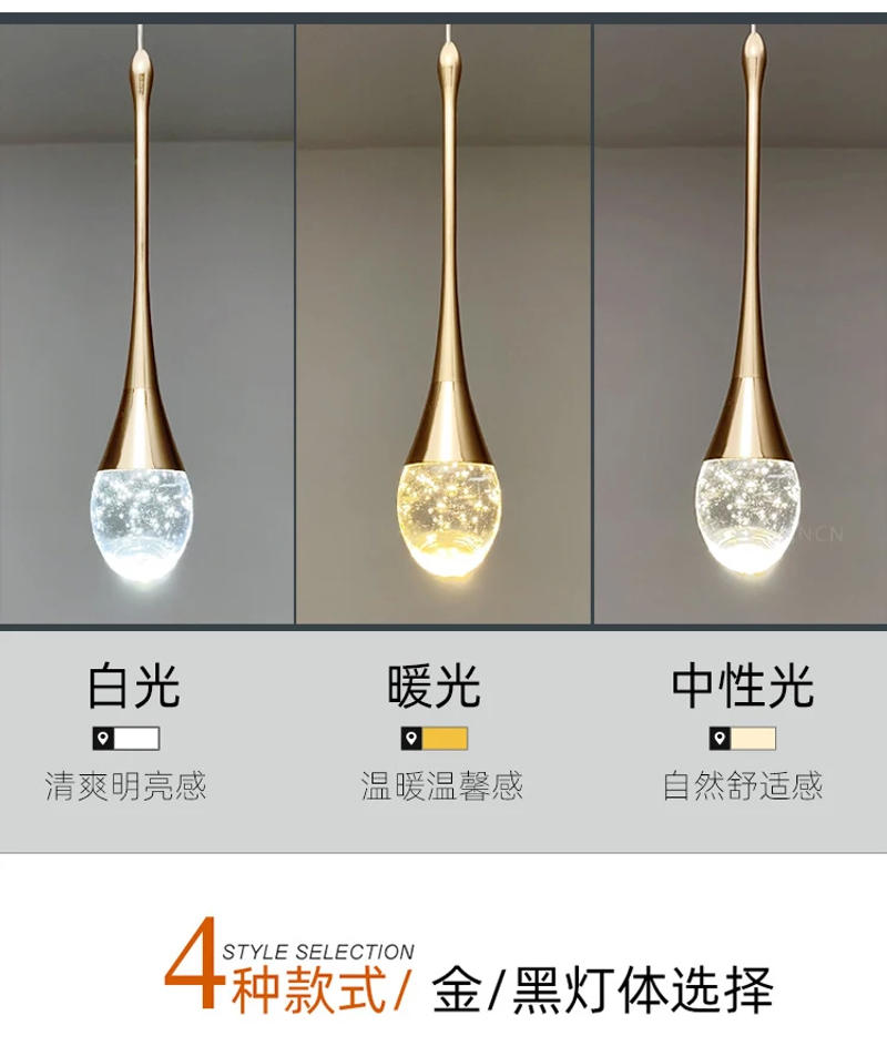 Description Picture 3 of itemBedroom Bedside Small Chandelier Light Luxury Bedside Table Crystal Hanging Line Lamp Background Wall Bar Single-head Water Drop