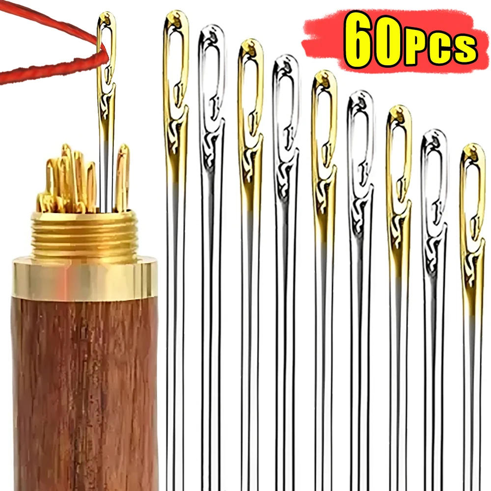 Description Picture 3 of item60/12Pcs Blind Sewing Needles Stainless Steel Elderly Big Hole Self Threading Needles DIY Jewerly Beading Household Sewing Tools