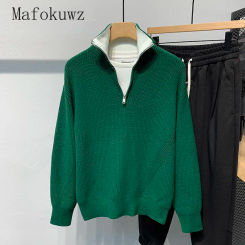Autumn Winter Stand-up Collar Half-zip Pullover Sweater Men Casual Loose High Street Personalized Sweaters Men Tops Male Clothes
