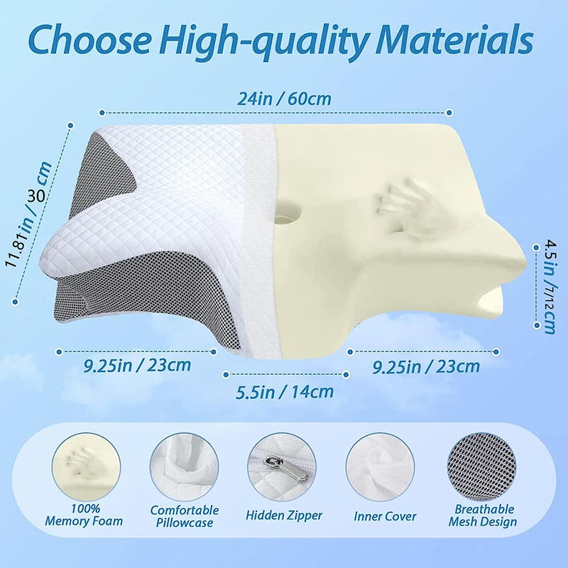 Description Picture 4 of item1pc Memory Foam Cervical Pillow, 2 in 1 Ergonomic Contour Orthopedic Pillow for Neck Pain, Contoured Support Pillows,Neck Pillow