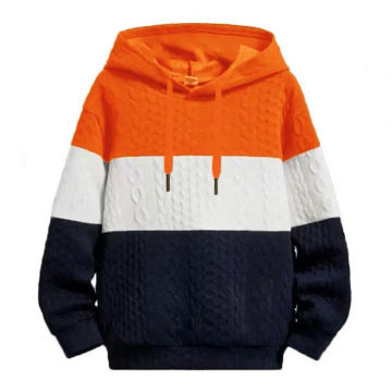 Pullover Hooded Sweatshirt Jacquard Men Hoodie Cozy Men's Colorblock Knitted Hoodie with Drawstring Elastic Cuffs Warm Loose