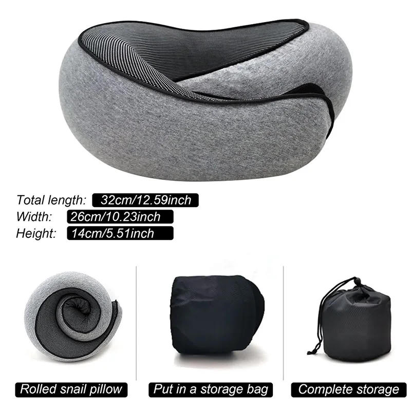 Description Picture 4 of itemTravel Neck Pillow Memory Foam U-shaped Pillow Snail Style Travel Neck Support Portable Adjustable Soft Noon Break Sleep Pillows