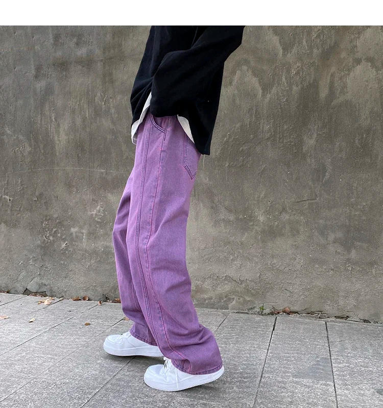 Description Picture 6 of itemKorean Fashion Men Jeans Purple Green Loose Straight Vintage Casual Streetwear Skateboard Dance Denim Cargo Baggy Pants