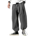 Solid Color Harem Pants Drawstring Waist Pants Japanese Style Men's Bloomers with Deep Crotch Elastic Waist Soft for Hip