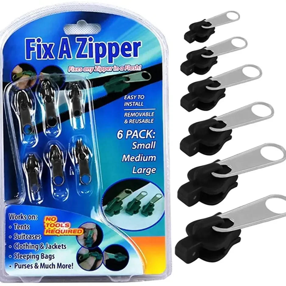 Description Picture 6 of item6Pcs Universal Instant Fix Zipper 3 Sizes Repair Kit Replacement Zip Slider Teeth Rescue New Design Zippers Sewing Accessories