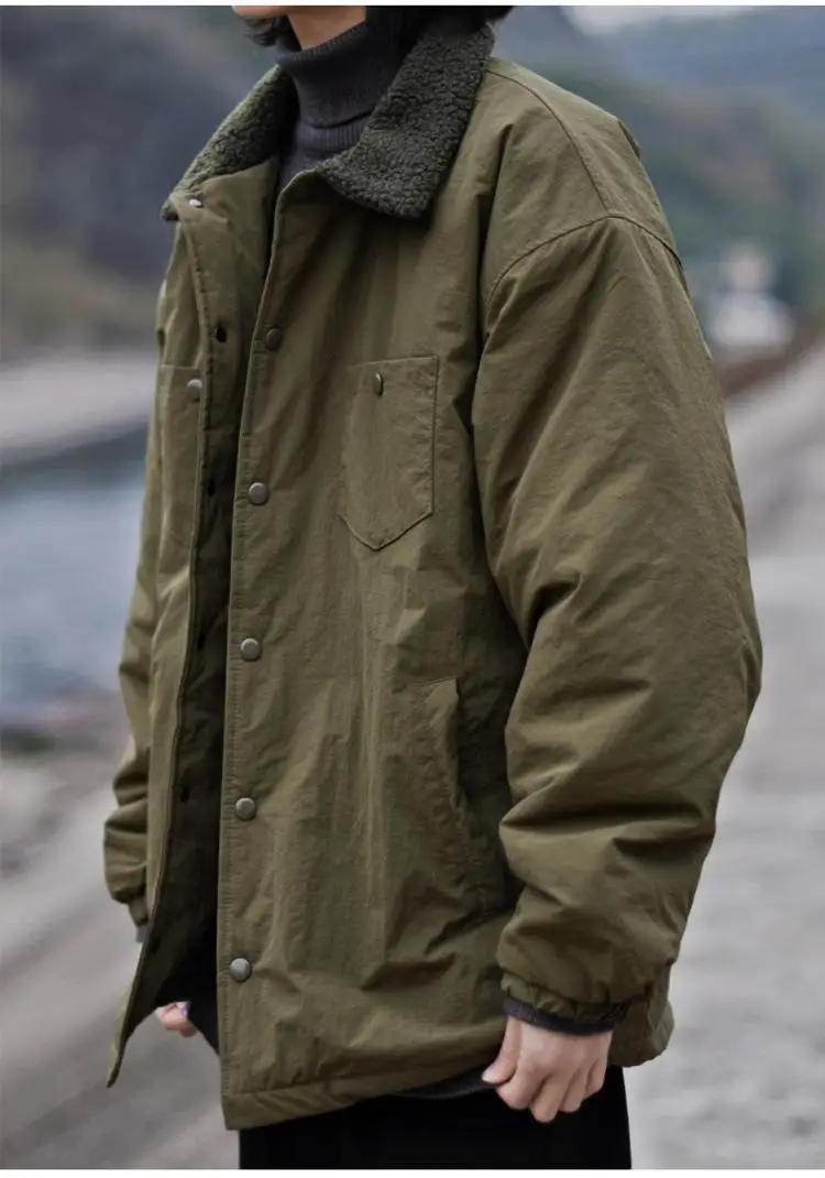 Description Picture 6 of itemJapanese Retro Lapel Thin Pocket Workwear Cotton-padded Coat Couple Casual Loose High Street Parkas Male Clothes