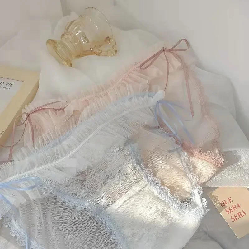 Description Picture 3 of itemJapanese Straps Thongs Mesh Lace Panties Women Underwear Low-waist Sweet Student Kawaii Lolita See Through Briefs Sexy Lingerie