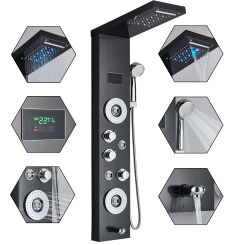 LED Light Shower Panel Waterfall Rain Digital Display Shower Faucet Set SPA Massage Jet Bathroom Column Mixer Tap Shower System