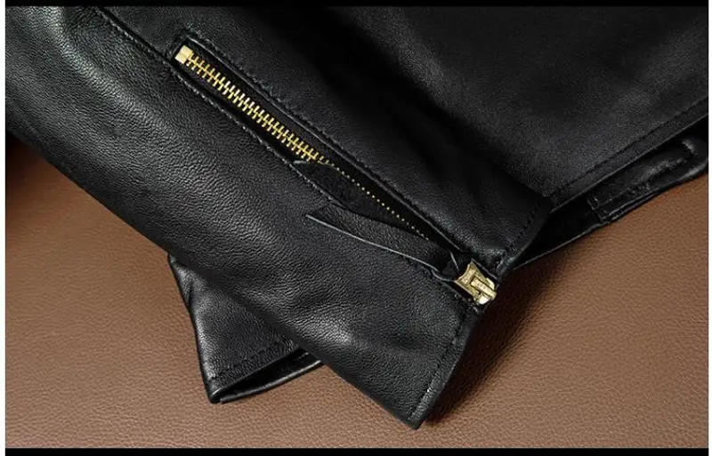 Description Picture 6 of itemYR!Free shipping.Wholesales black slim fit Classic rider style real leather coat.J100 soft sheepskin jacket.Men fashion cloth