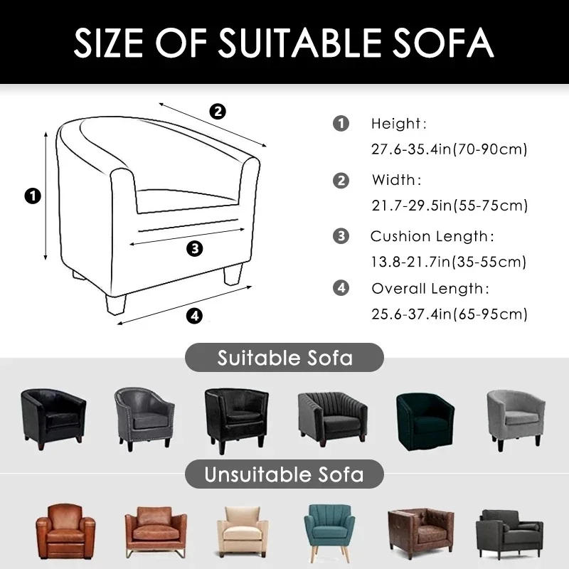 Description Picture 2 of item2pcs/set Elastic Solid Color Tub Chair Cover Stretch Velvet Club Sofa Covers with Seat Cushion Covers for Living Room Hotel