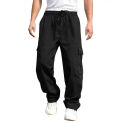 Men Sweatpants Streetwear Men's Cargo Pants with Multi Pockets Elastic Waist Wide Leg Design for Comfortable Stylish Everyday