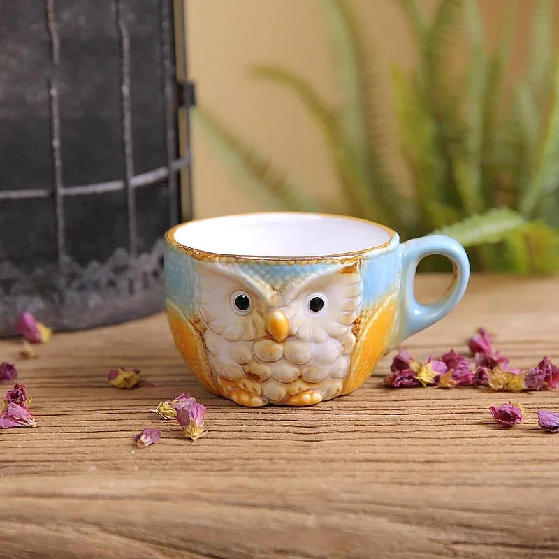 Description Picture 6 of itemPainted Owl Mug Ceramic Cups Afternoon Tea Teacup Milk Fruit Juice Container Cartoon Owl Relief Coffee Cup Mugs with Lid