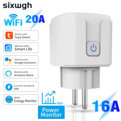 SIXWGH Tuya Smart Home System 16A WiFi Smart Socket EU Plug-Remote Control Timer Power Monitor Compatible with Google Home Alexa