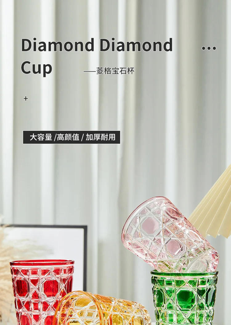 Description Picture 2 of itemEuropean-Style Colored Plaid Creative Whiskey Glasses,Beer Steins, Handmade Carved Tumbler Glass, Water Cup, Wine Mug, Geometric