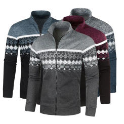 Spring Autumn Men's Knitted Cardigan Jacket Printed Long Sleeve Stand Collar Leisure Slim Zipper Sweater Jacket S-3XL